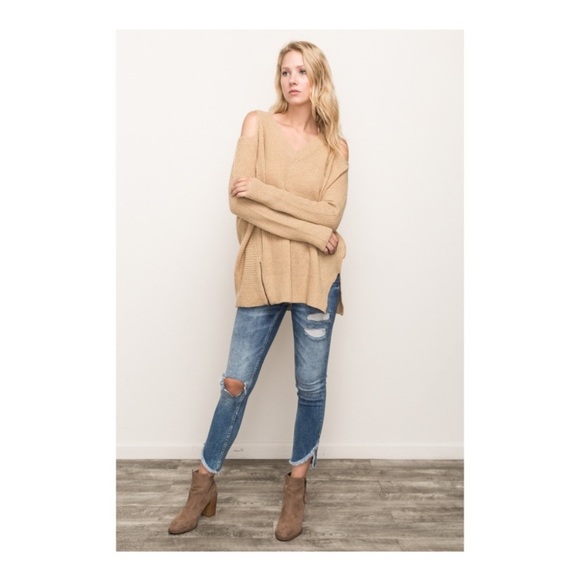 Mystree Sweaters - MYSTREE⭐️ COLD SHOULDER ZIPPER PULLOVER SWEATER⭐️